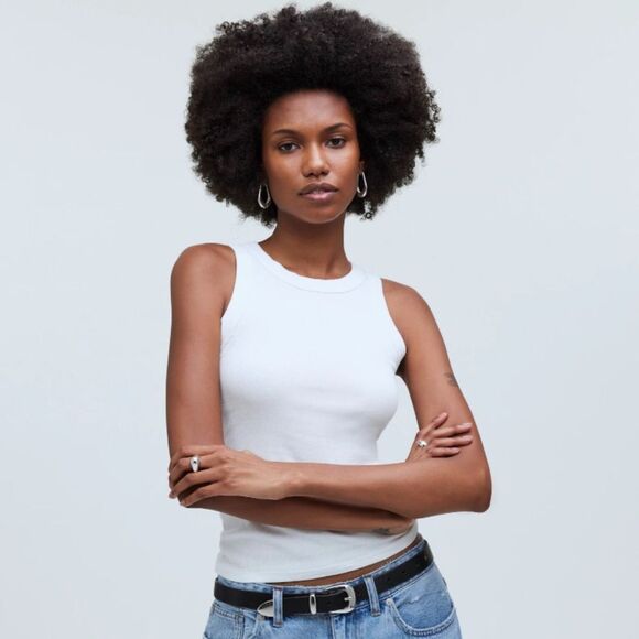 Madewell Top XXS Summer Rib Cutaway Tank White Perfect Racerback - Picture 1 of 12